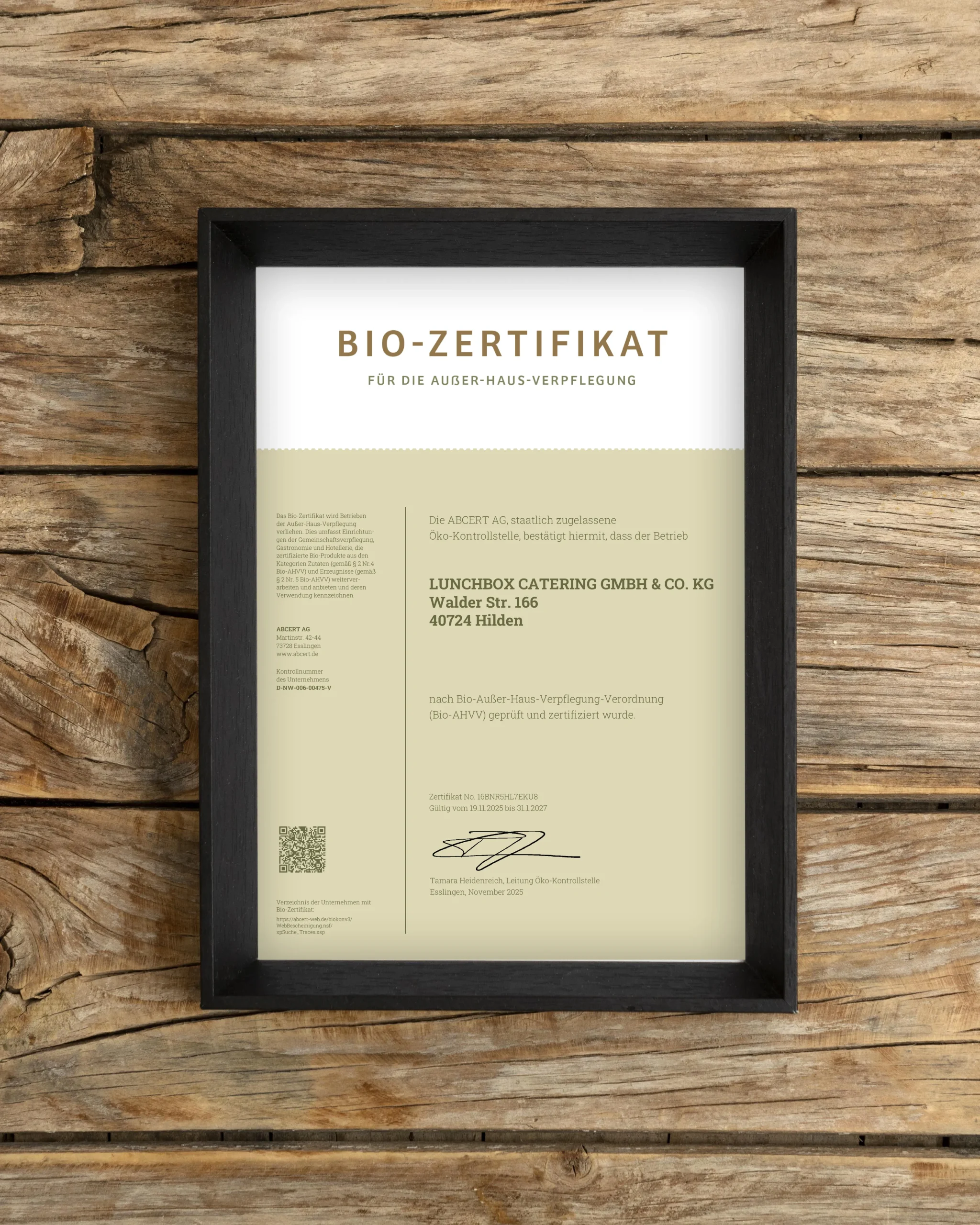 Bieo-Zertifikat-Bilderrahmen